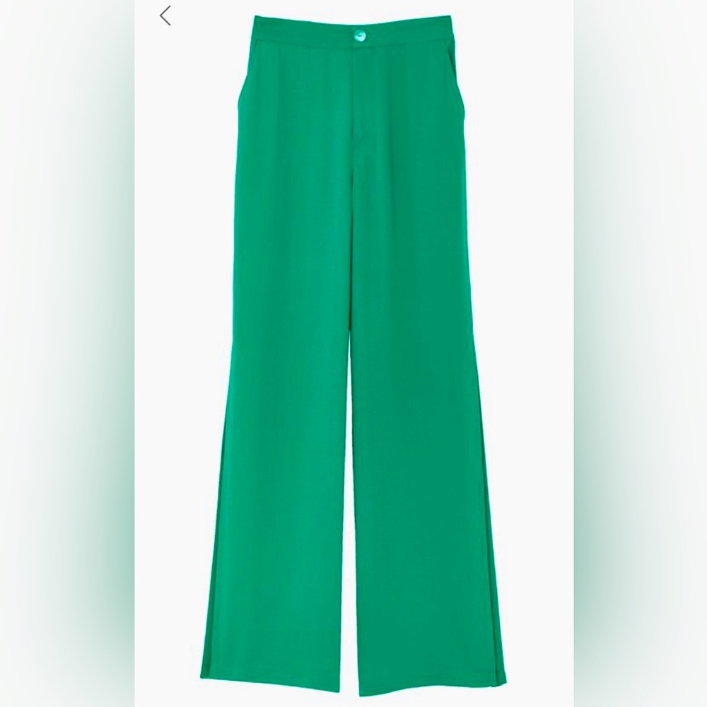 JustFab High Rise Wide Leg Open Slit Pant size medium green